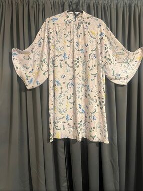 H&M Cream Floral High-Neck Bell-Sleeve Tunic